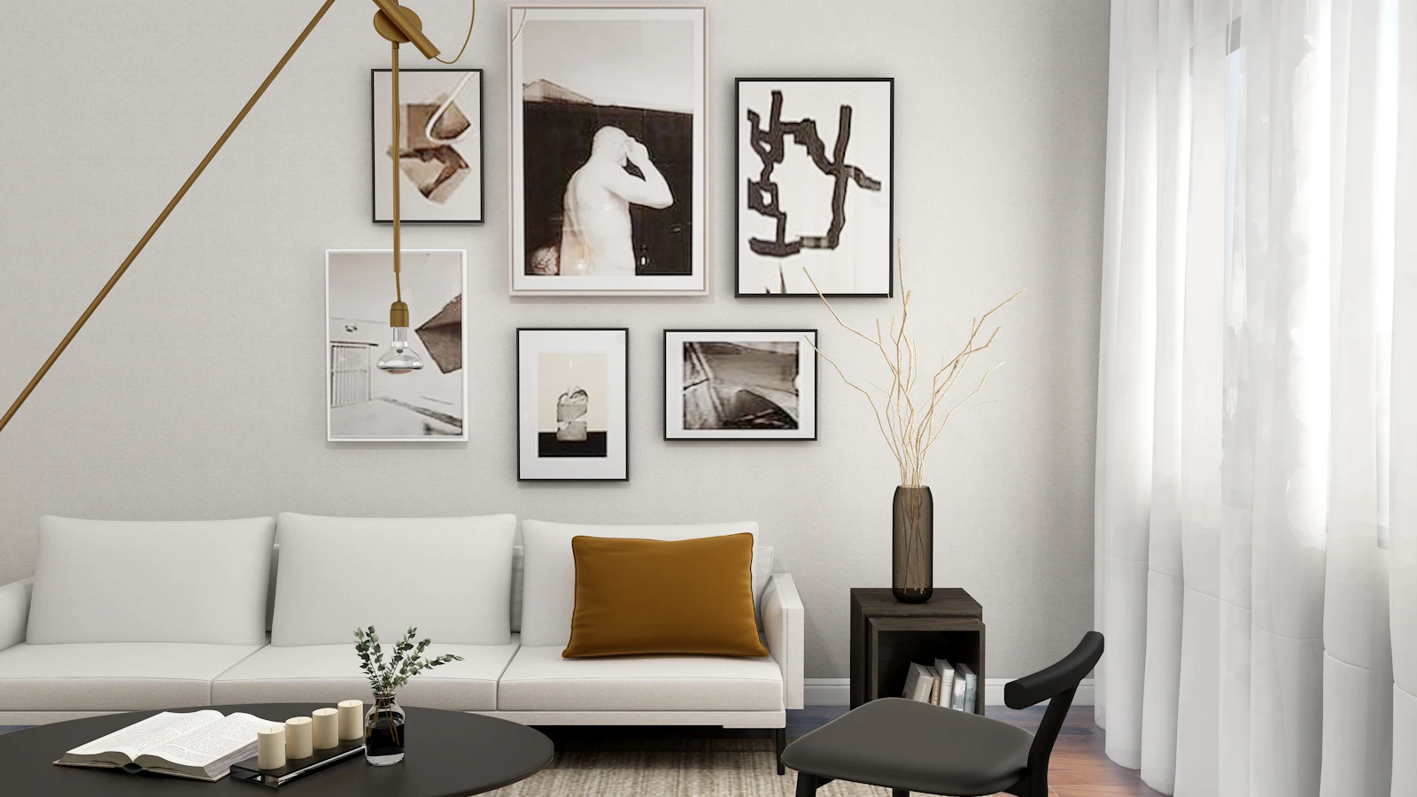 Pared de acento revestida con piedra natural espacato en una sala contemporánea