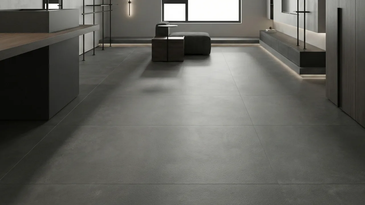 Ambiente con piso de porcelanato de gran formato