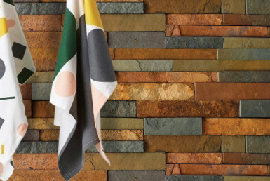 hermosa pared tió fachaleta tono verde y oro manteles multicolor