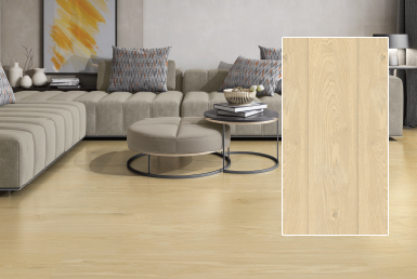 Kinara-importación-y-venta-porcelanato-tipo-madera-23.3x120-cm-LOGIC-IVORY sala moderna muebles grises pared blanca piso porcelanato tipo madera color beige