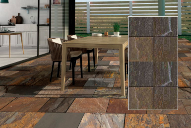 comedor mesa moderna color beige piso en piedra natural tipo fachaleta