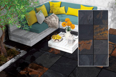 Sala esquinera decoración natural mesa de centro color blanco con piso en piedra natural tipo fachaleta