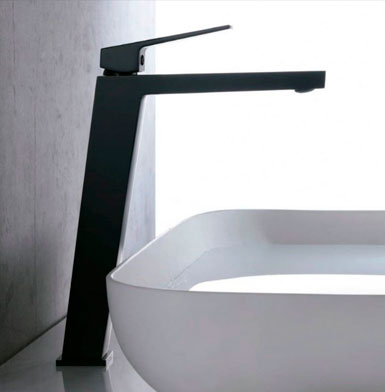 griferia-ART-ALTA-NEGRO-MATE Grifo elegante negro mate, facil instalación y existen repuestos en ecuador, con lavamanos blanco