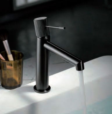 griferia-LINE-NEGRO-MATE Grifo negro mate monomando bajo, con repuesto ecuador, y lavamanos blanco.