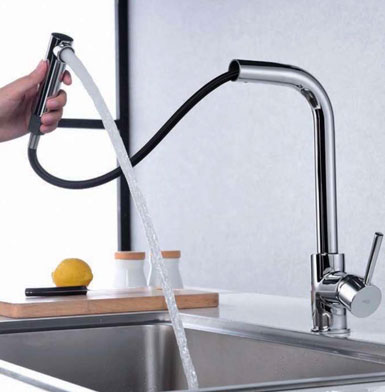 Llave en cocina cromada monomando, de la mejor calidad ecuador, fregadero gris .