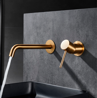 Monomando lavabo empotrado oro cepillado