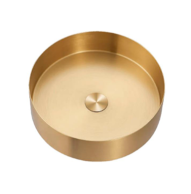 LISBOA ORO Lavamanos dorado redondo de acero inoxidable con fondo blanco