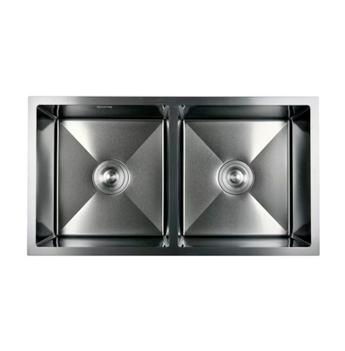 NAIROBI BLACK Fregadero doble pozo cromado con fondo gris