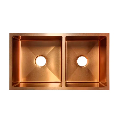 NAIROBI ORO ROSA Fregadero dorado doble pozo rosa con fondo blanco