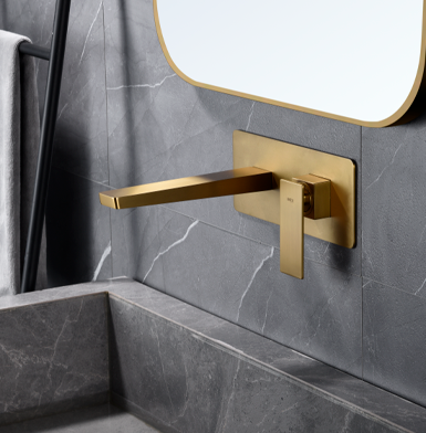 PISA ORO ROSA Grifo de baño dorado empotrado moderno con pared de porcelanato gris con vetas