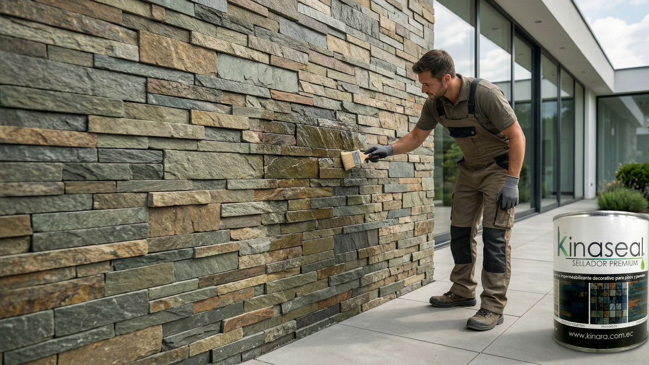 Mantenimiento adecuado de piedra decorativa con sellador Kinaseal Premium para protección contra humedad y desgaste