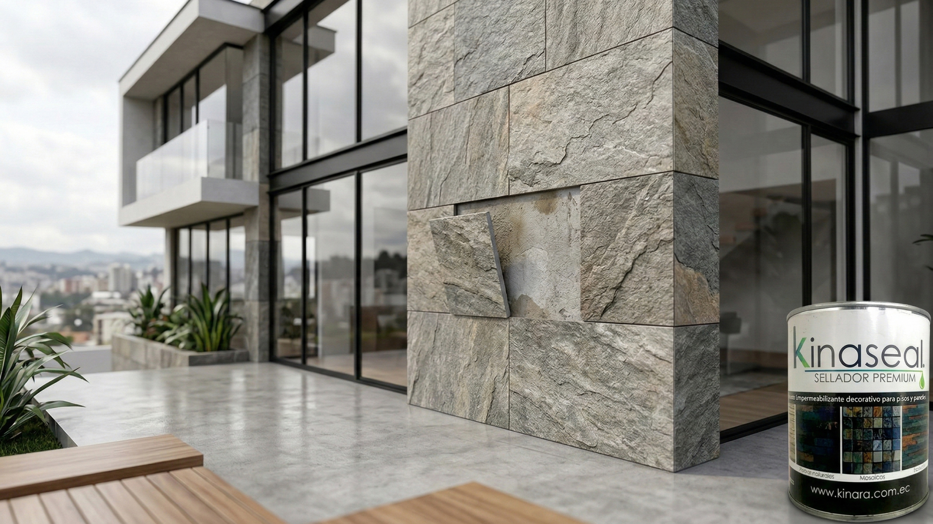 Piedra decorativa se está desprendiendo en fachada exterior y solución con sellador Kinaseal Premium