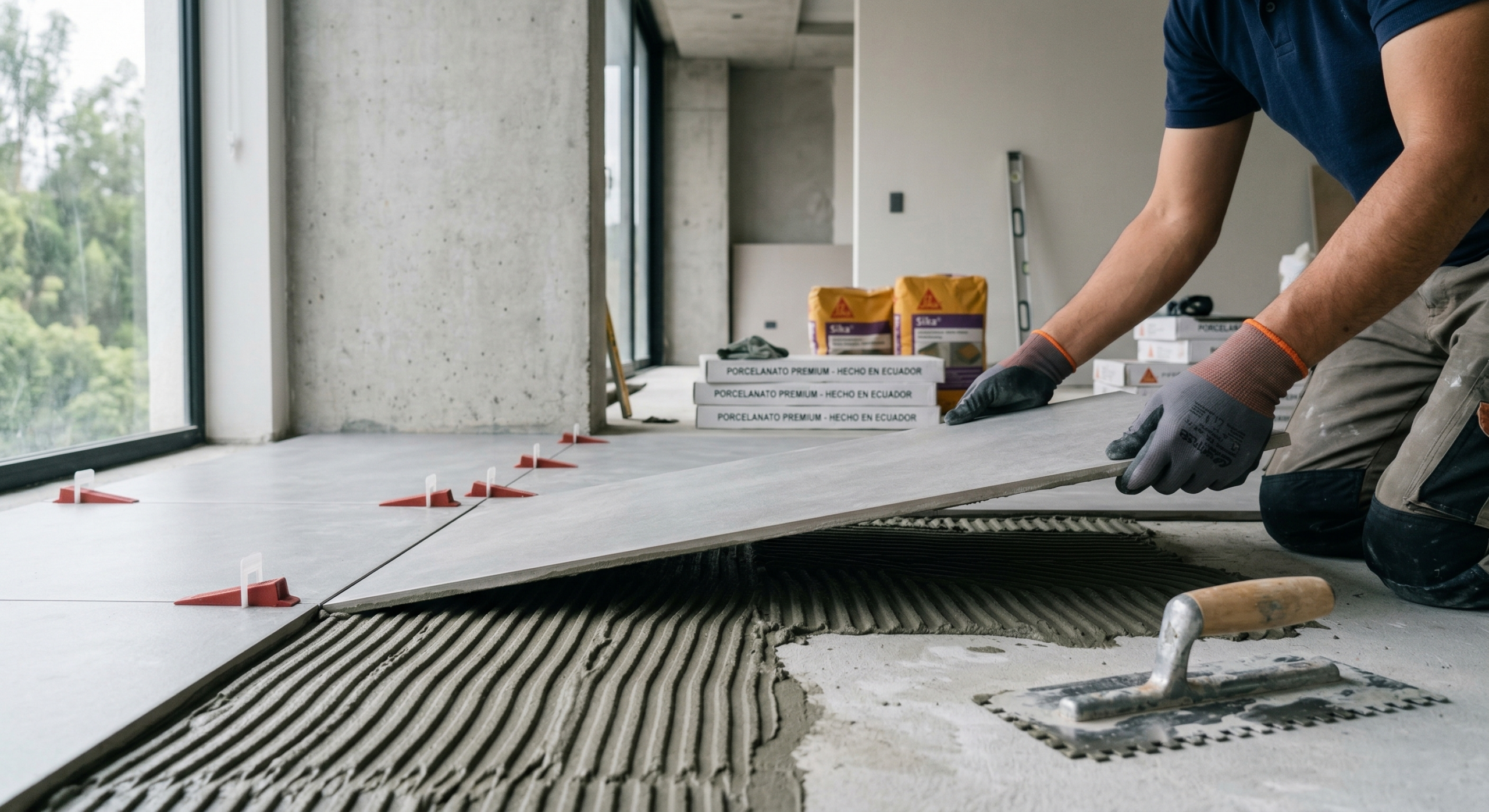 Aplicación correcta de adhesivo para porcelanato con doble encolado