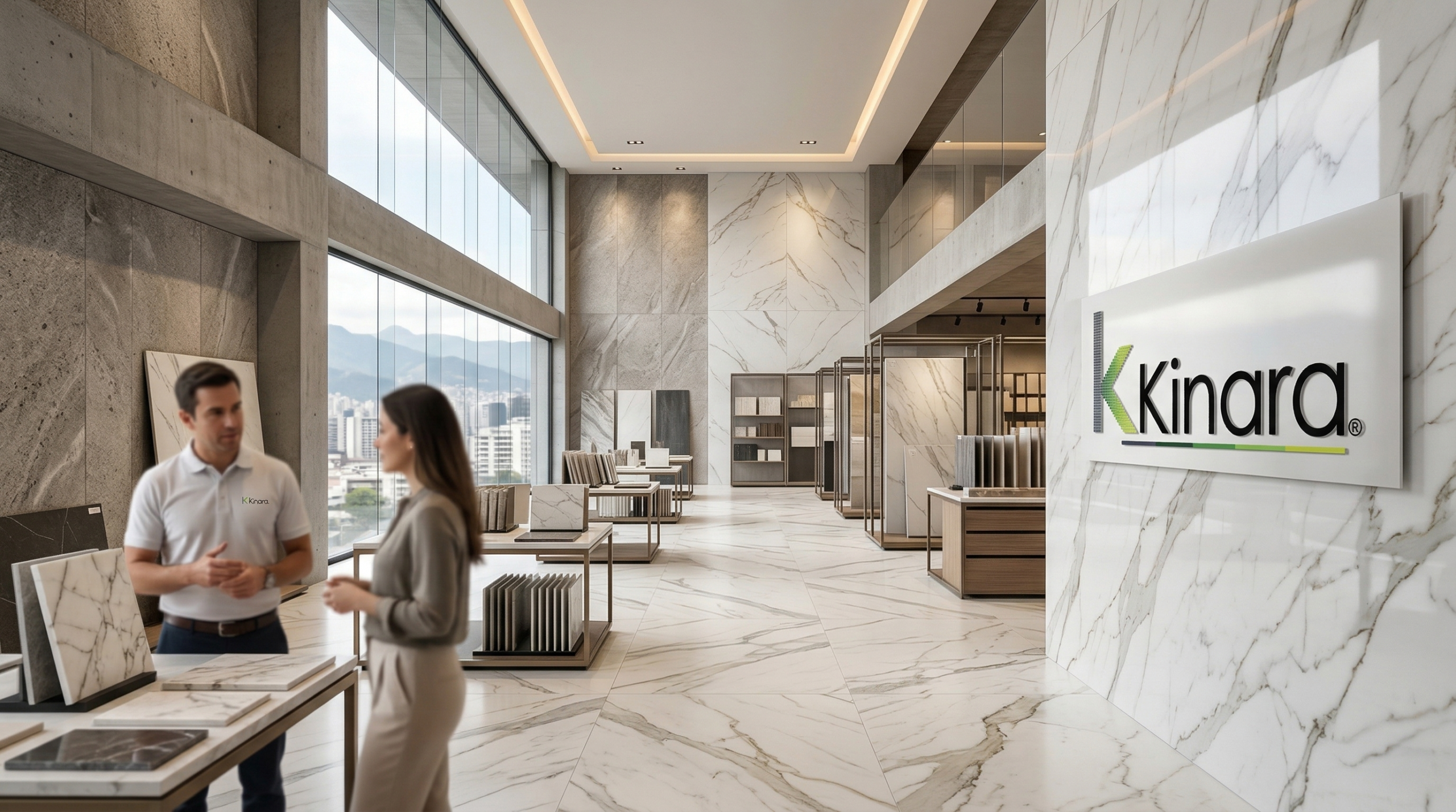 Asesoría profesional Kinara en showroom de porcelanato