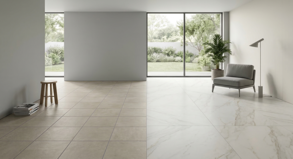 Diferencia entre cerámica y porcelanato en pisos interiores para remodelación