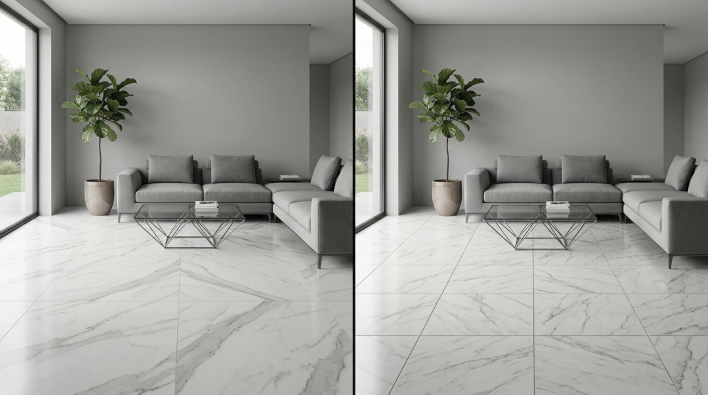 porcelanato importado vs nacional comparacion visual de calidad diseño y juntas en interiores modernos