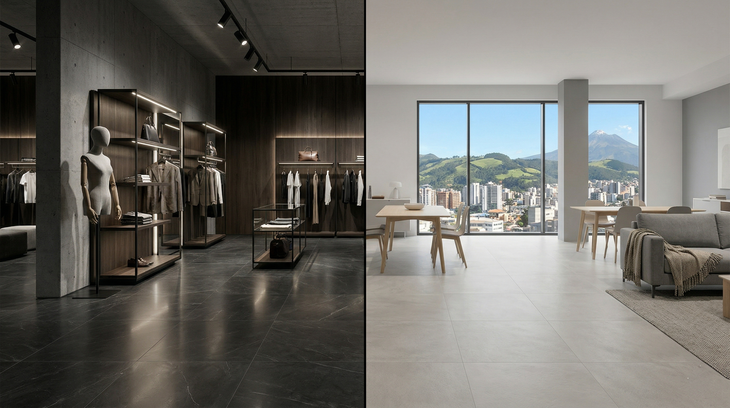 errores al elegir color de porcelanato comparando espacio mal diseñado y bien equilibrado