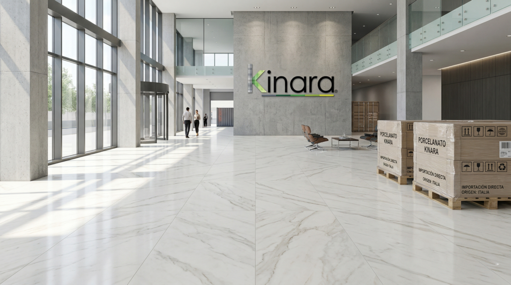 porcelanato de gran formato en proyecto grande con importación directa y respaldo de kinara