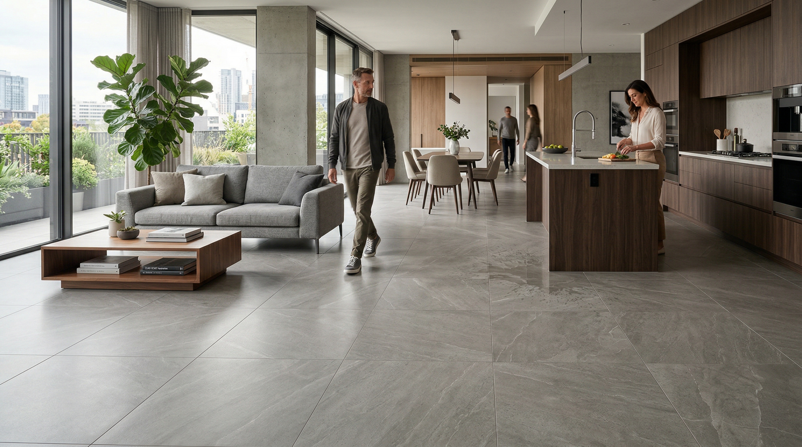 porcelanato resistente al alto tránsito humedad y desgaste con acabado duradero en espacios interiores modernos