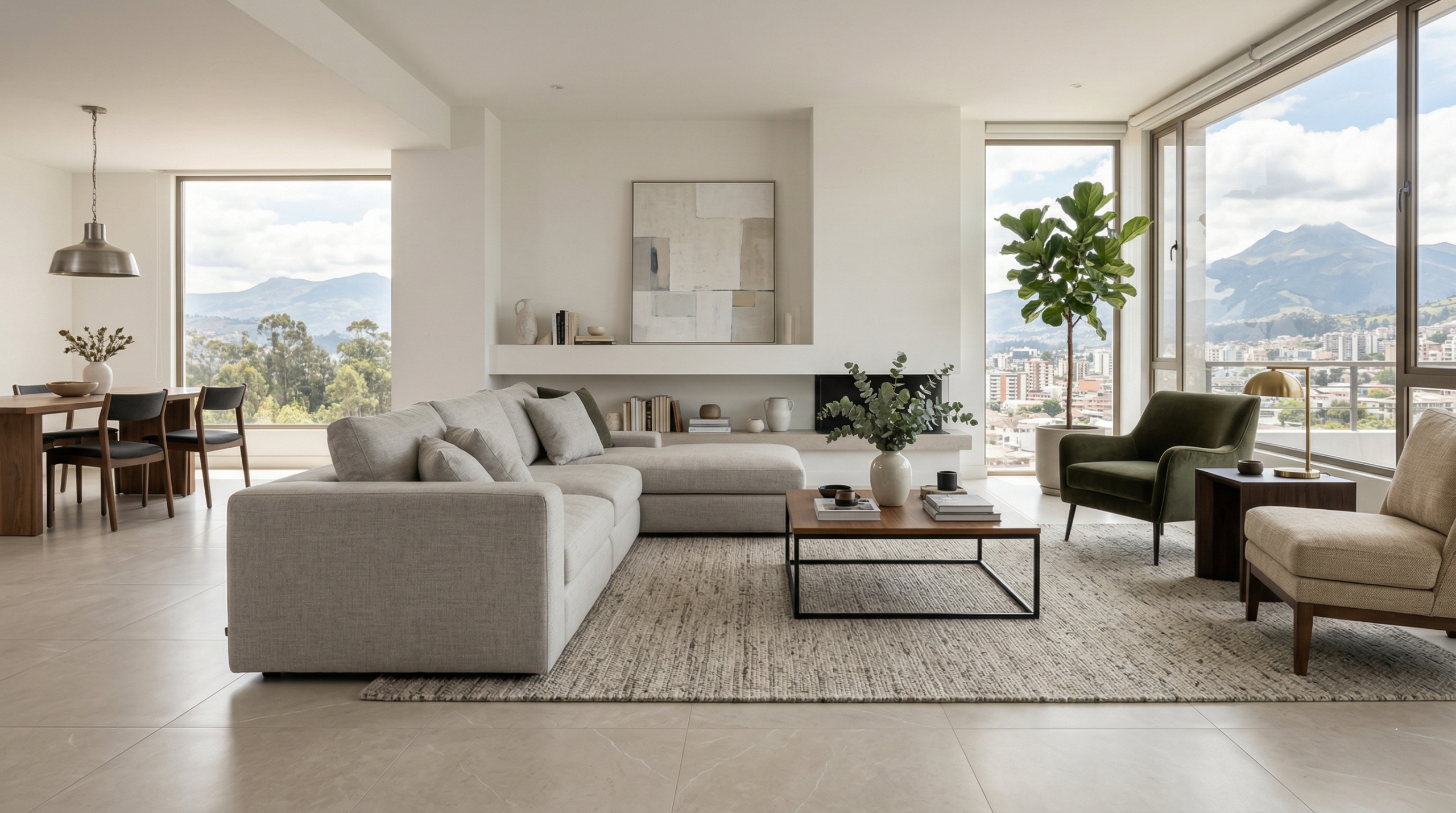 porcelanato en tonos neutros en sala moderna con diseño equilibrado y facil combinacion