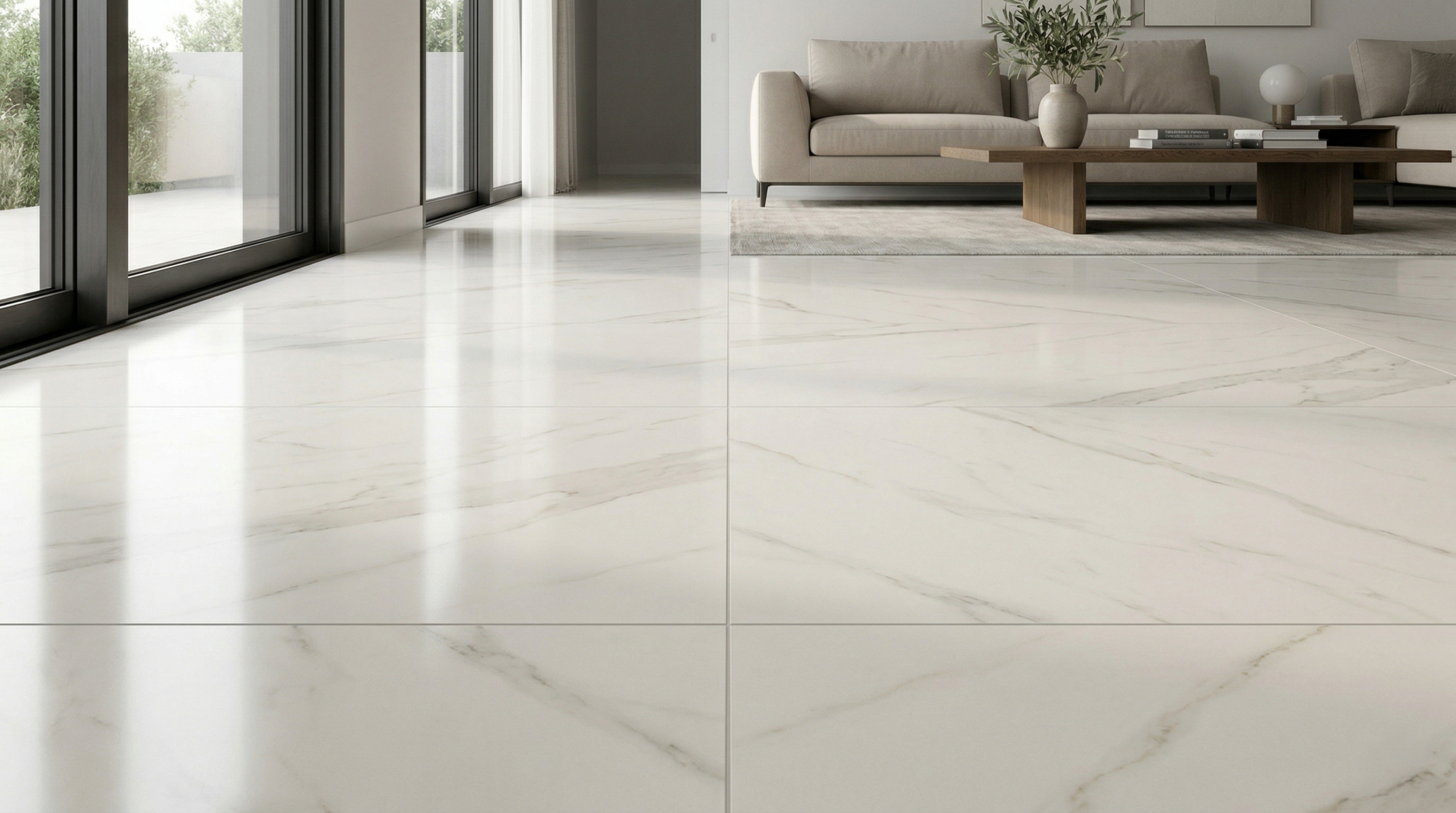 porcelanato rectificado con bordes precisos y juntas mínimas instalado en espacio interior moderno